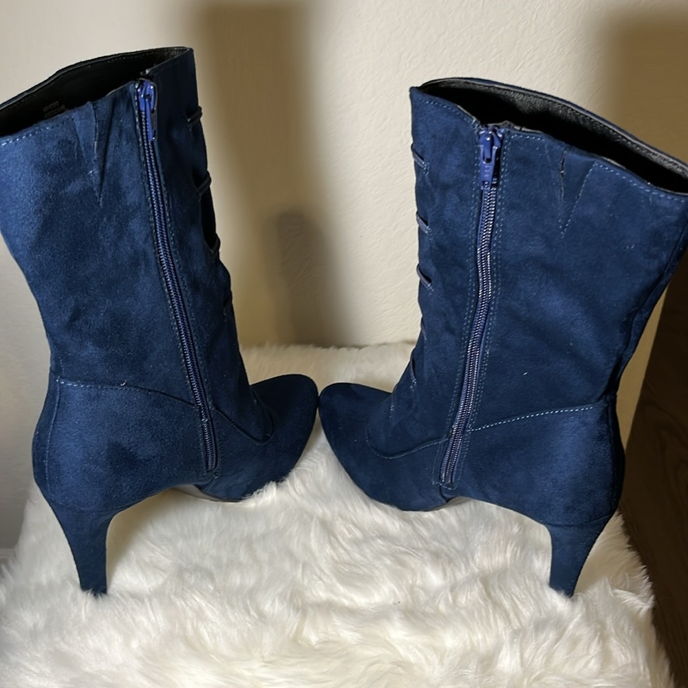 Rialto Navy Blue Suede Lace-Front Ankle Boots - Picture 3 of 6
